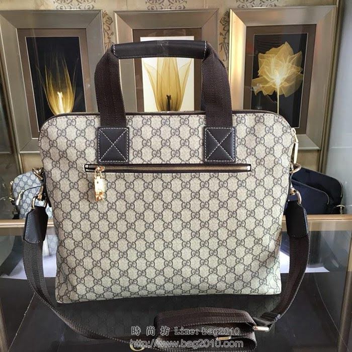 GUCCI 古馳男包 新款 854361 Gucci專用進口雙G防水料配頭層牛皮 大號 男士手提包